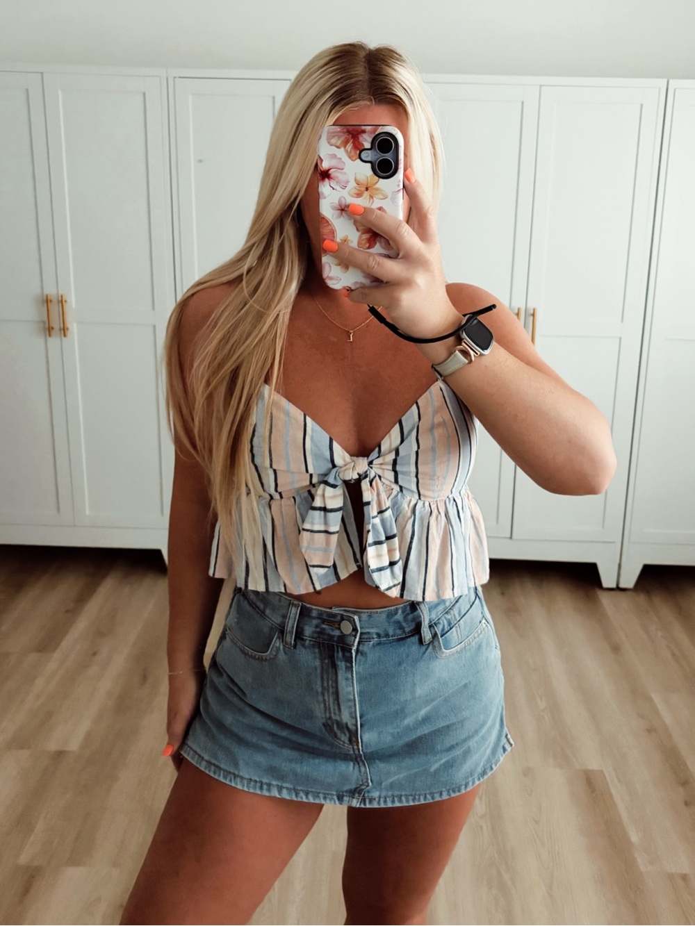 Pink purple and blue front tie knot crop top